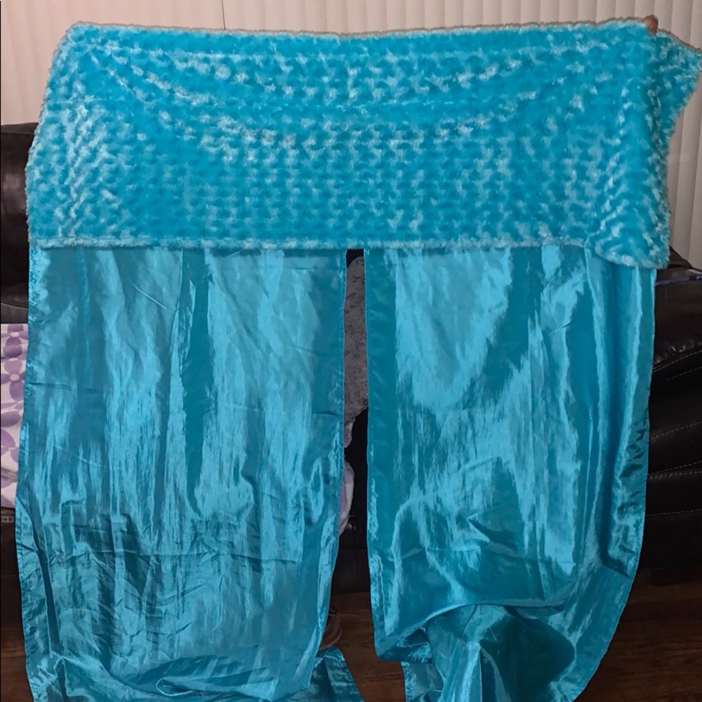 Blue satin small closet curtain